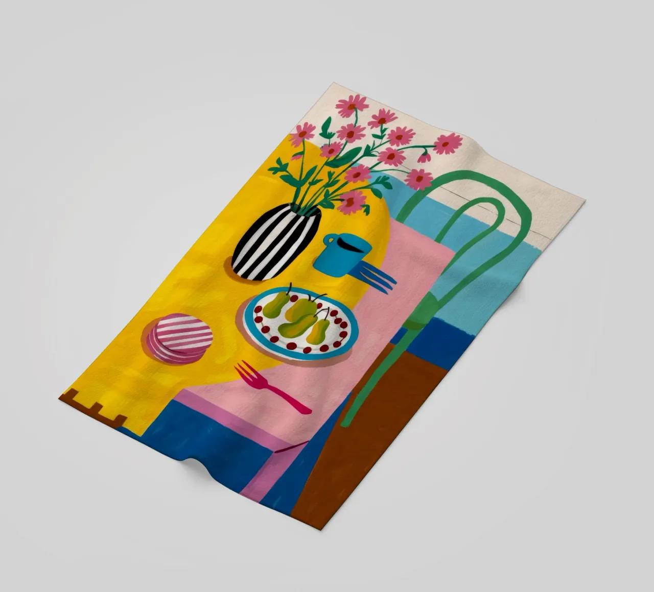 Checkered Table Flowers beach towel by Muse Artworks