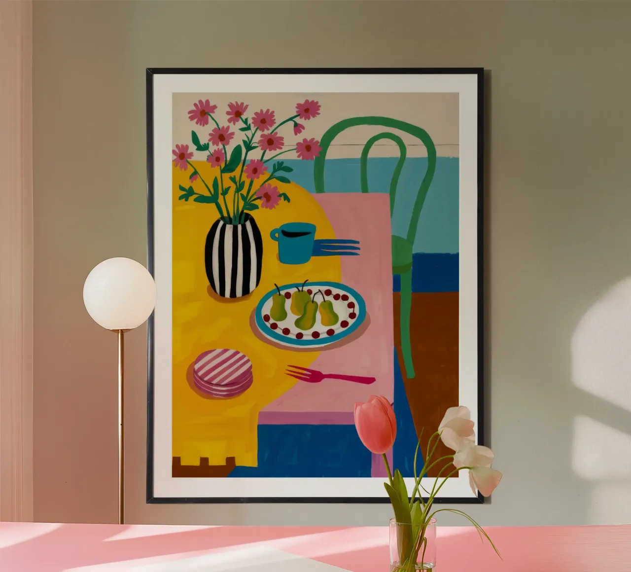 Checkered Table Flowers poster by Muse Artworks