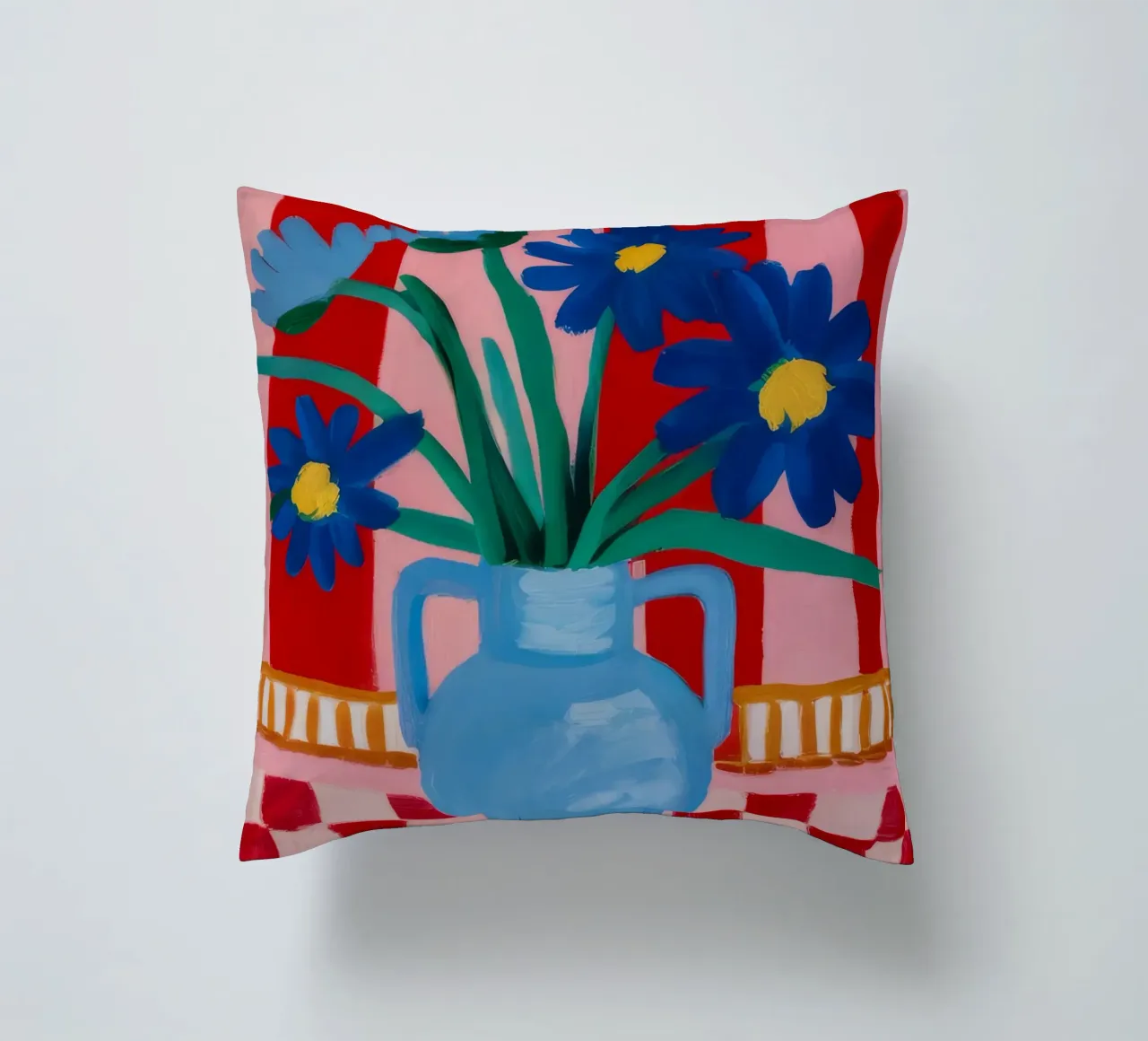 Blue Vase Checkered Table decorative cushion by FadeAura