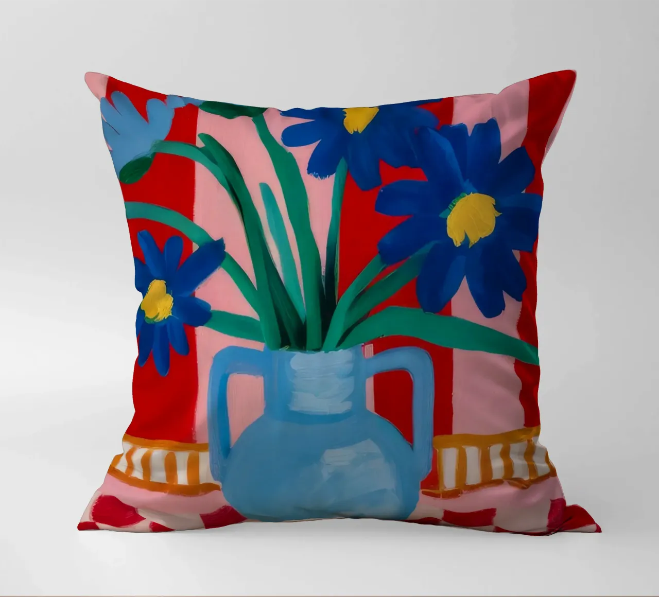 Blue Vase Checkered Table decorative cushion by FadeAura