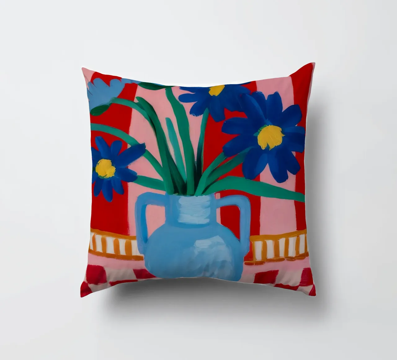 Blue Vase Checkered Table decorative cushion by FadeAura