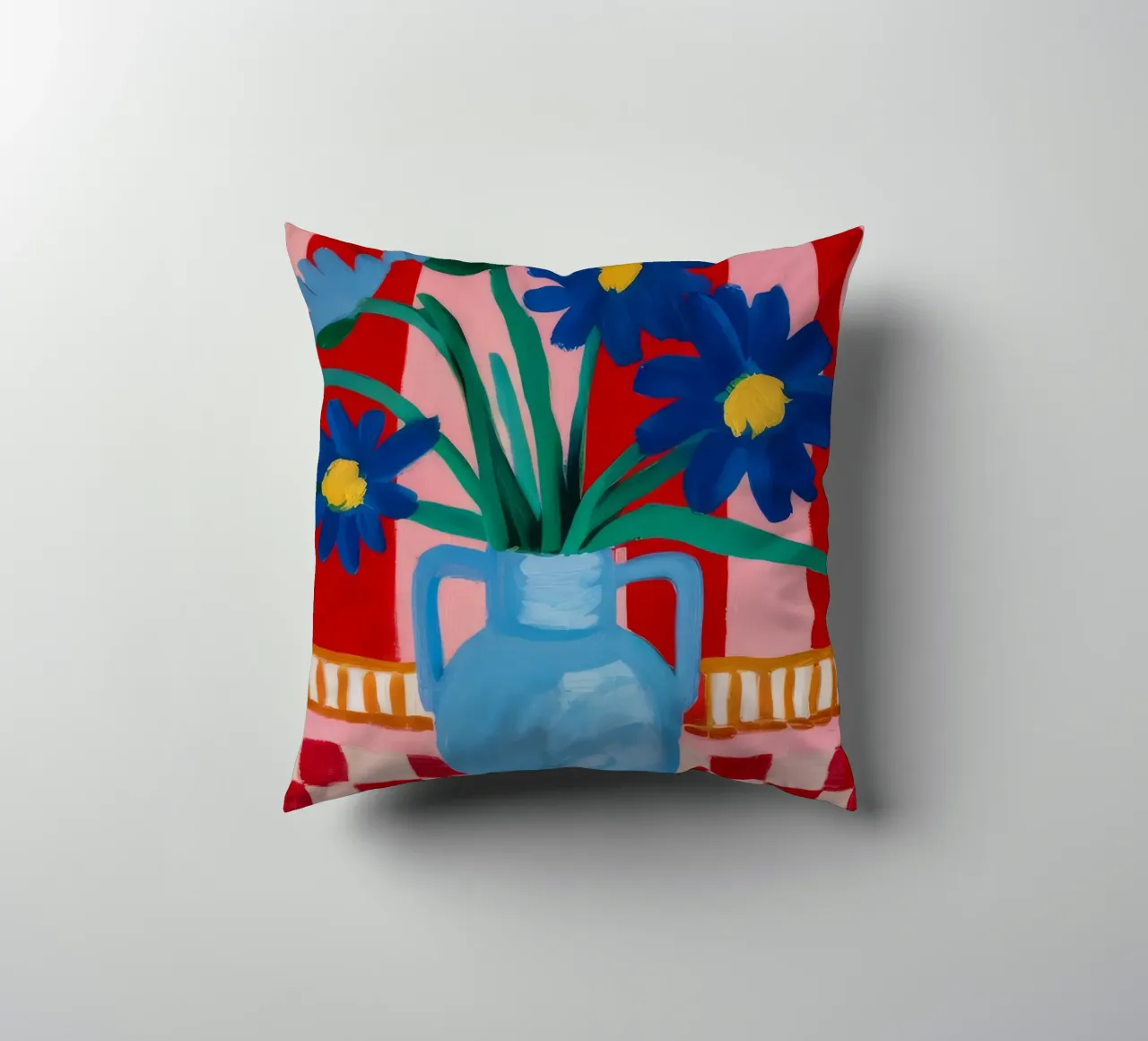 Blue Vase Checkered Table decorative cushion by FadeAura