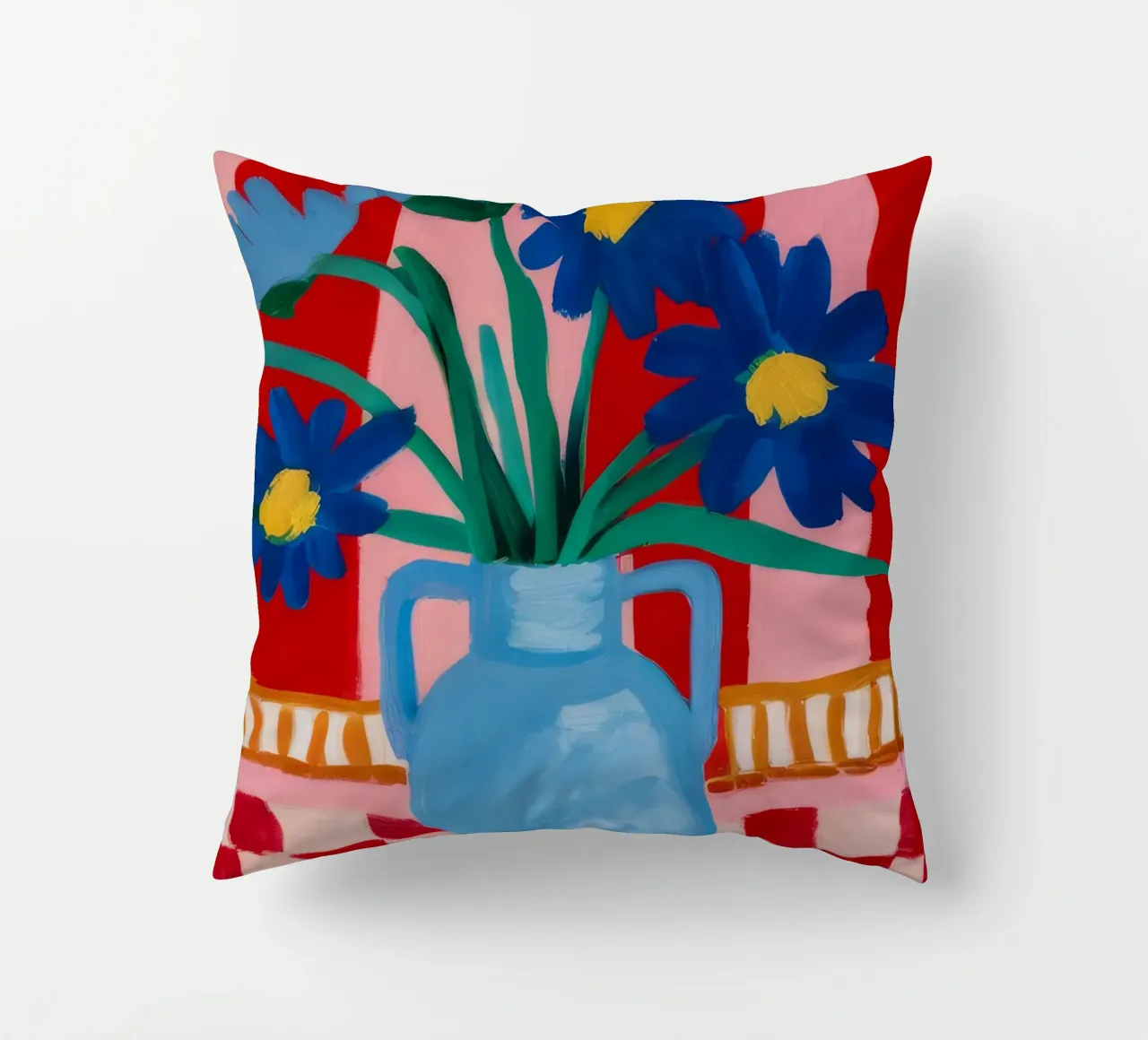 Blue Vase Checkered Table decorative cushion by FadeAura