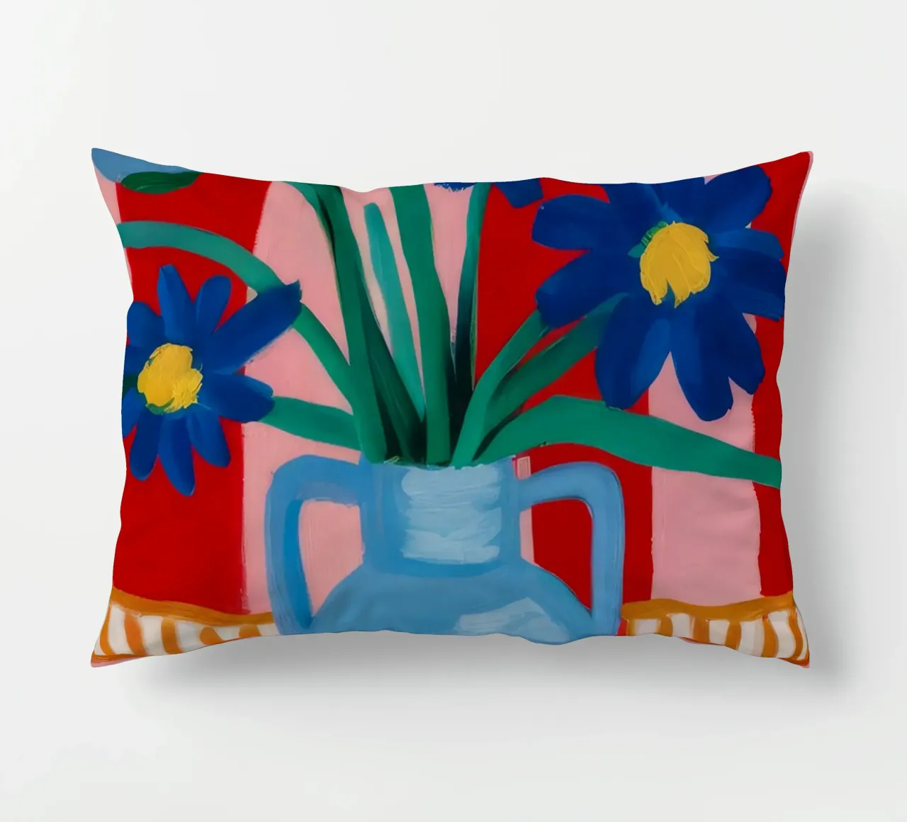 Blue Vase Checkered Table decorative cushion by FadeAura