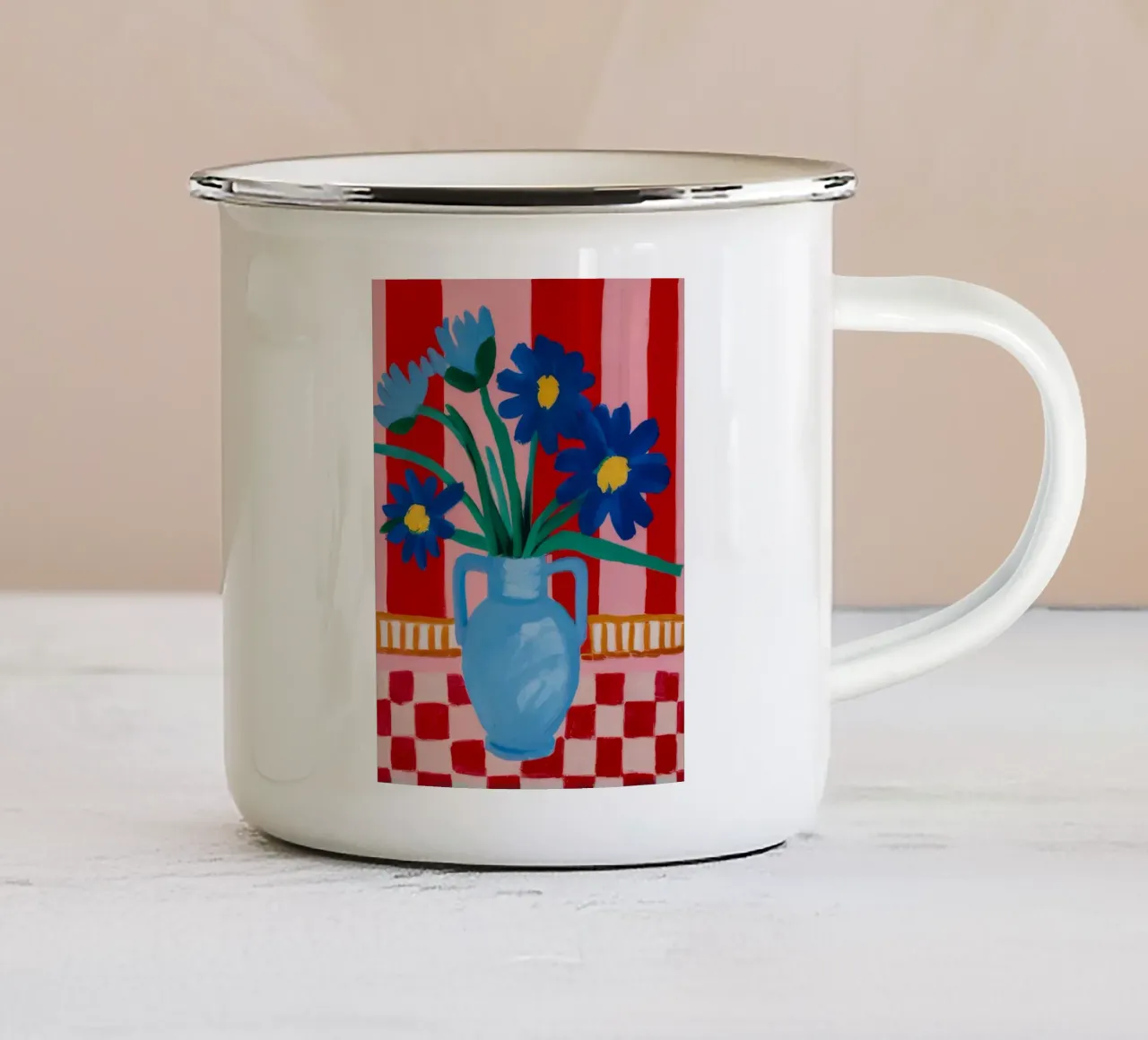 Vaso blu Tavolo a scacchi tazza in smalto da FadeAura