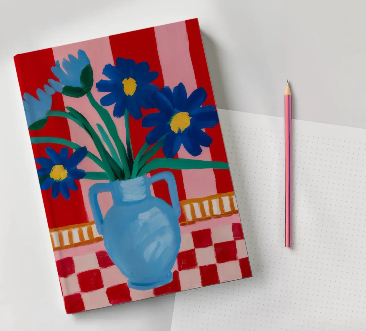 Blue Vase Checkered Table notebook by FadeAura