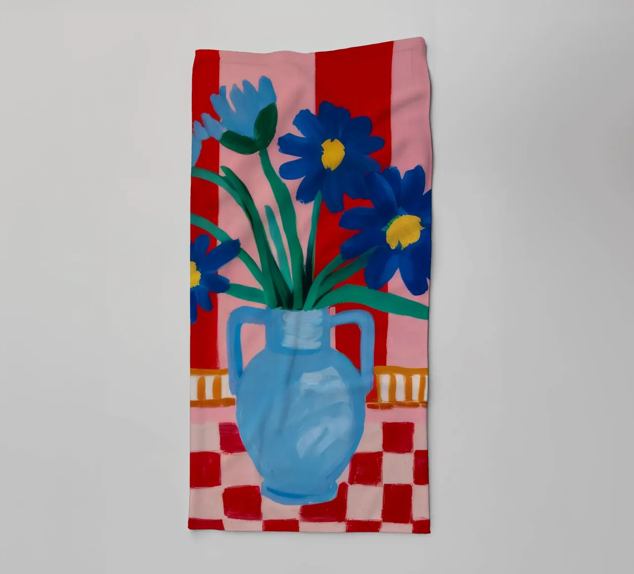 Blue Vase Checkered Table towel by FadeAura