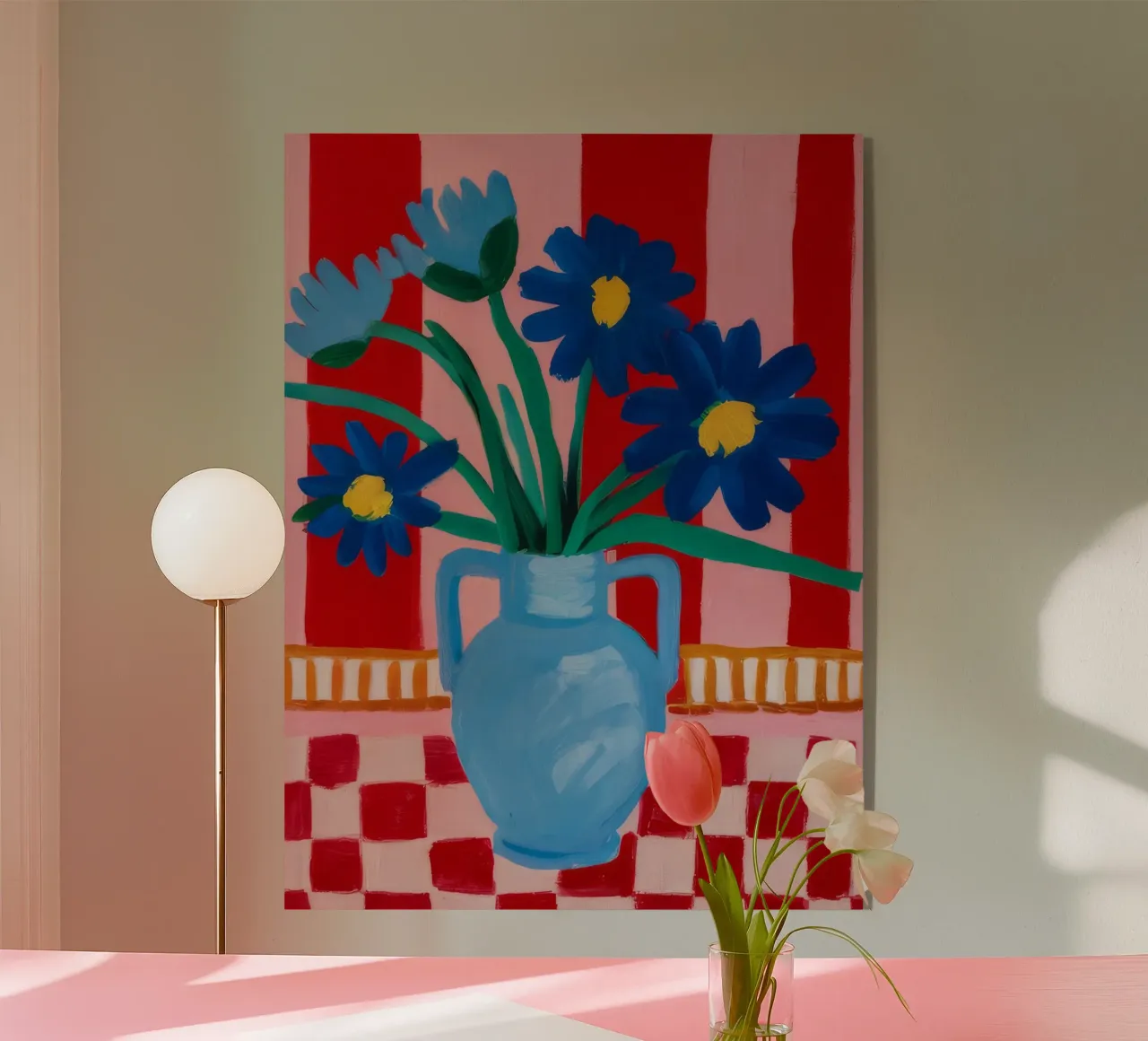 Blue Vase Checkered Table acrylic glass by FadeAura