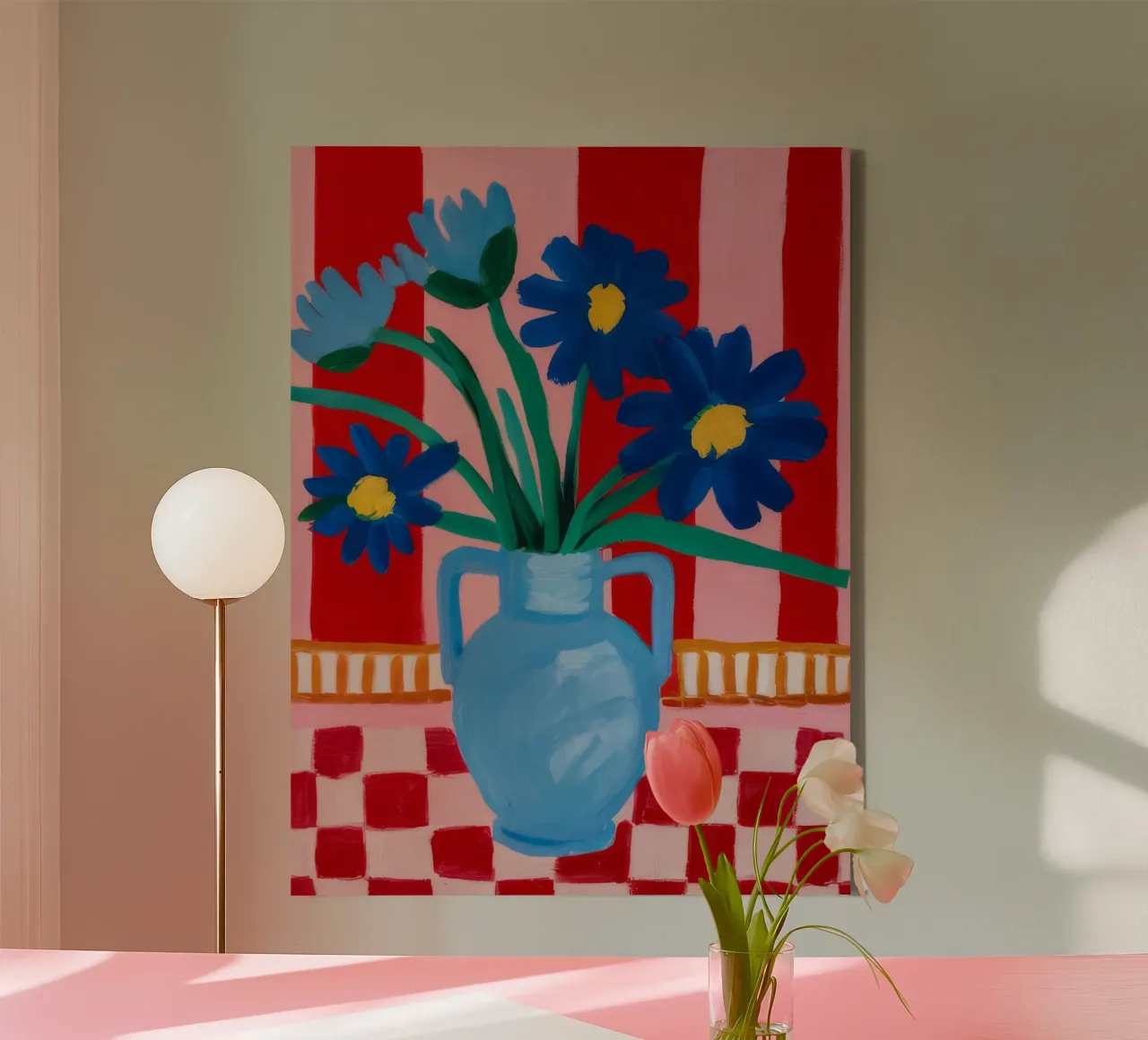 Vaso blu Tavolo a scacchi tela con Cornice a cassetta da FadeAura