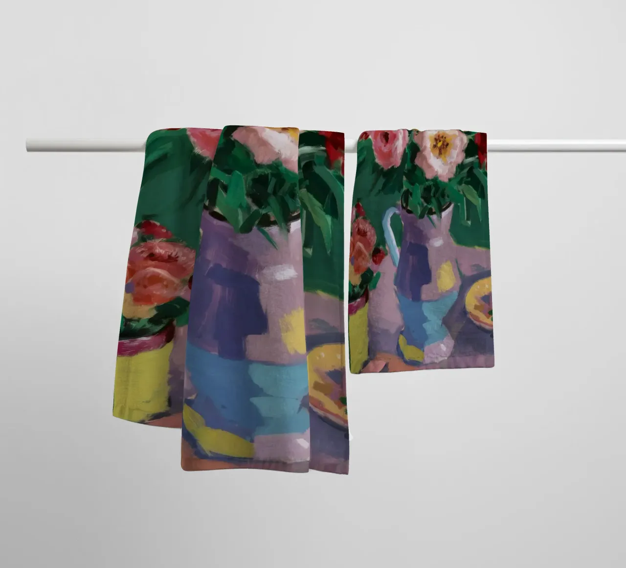 Roses and Cat Stillness towel by Stone Decade