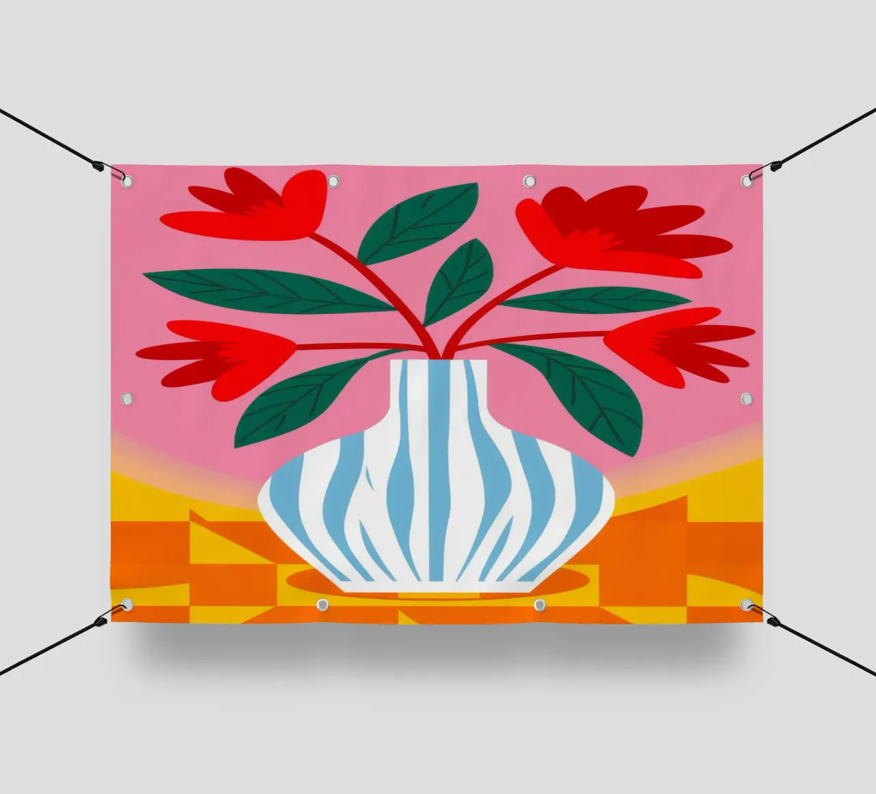 Blue Stripe Red Flowers pvc cover by Haven Fantasy