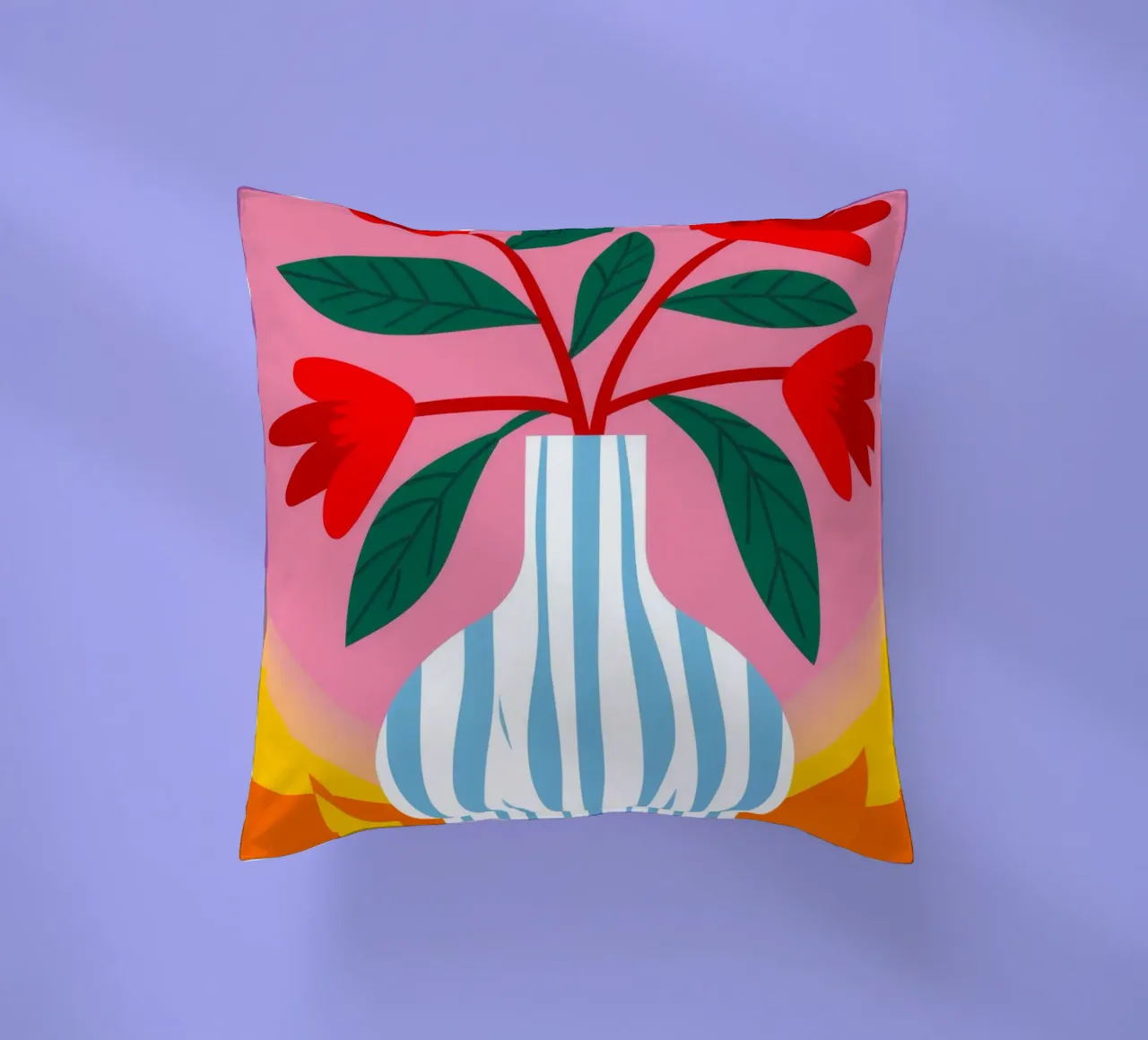 Fiori blu a strisce rosse cuscino da Haven Fantasy