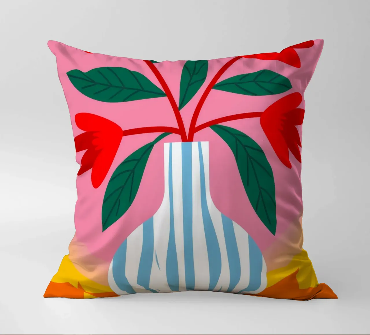 Fiori blu a strisce rosse cuscino da Haven Fantasy