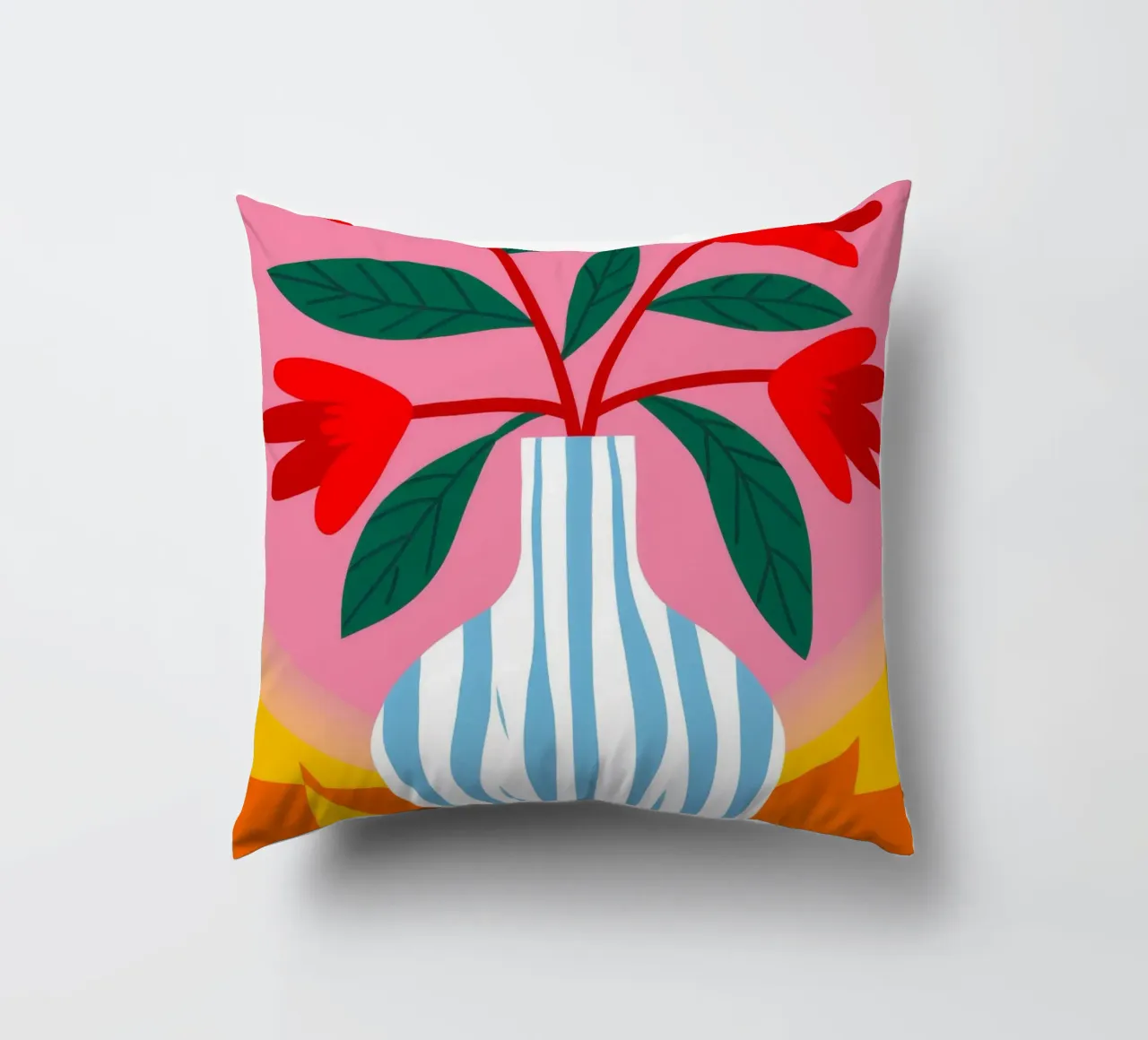 Fiori blu a strisce rosse cuscino da Haven Fantasy