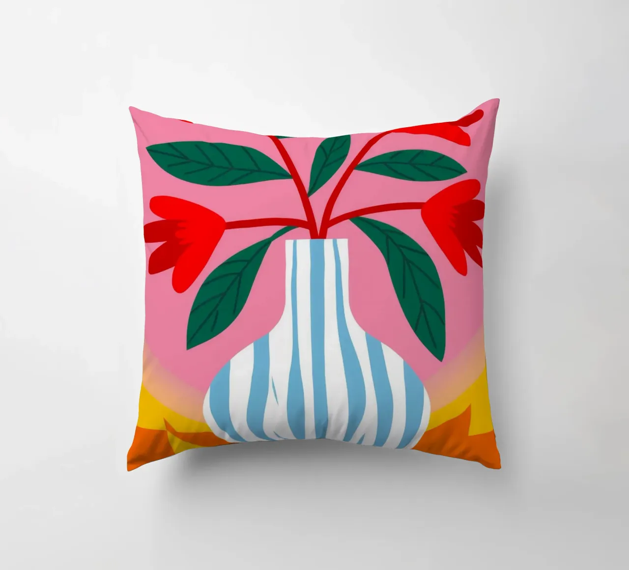 Fiori blu a strisce rosse cuscino da Haven Fantasy