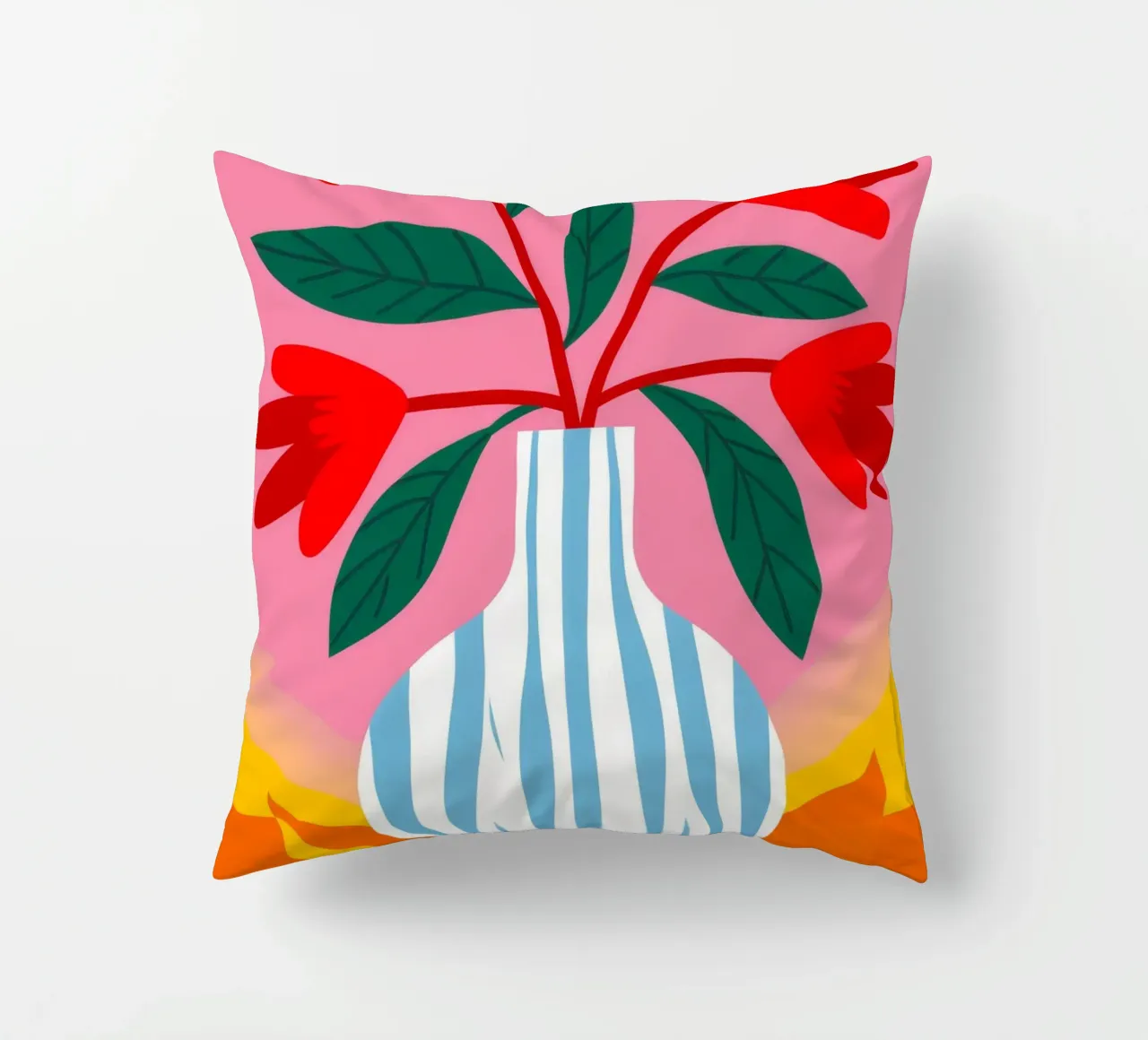 Fiori blu a strisce rosse cuscino da Haven Fantasy