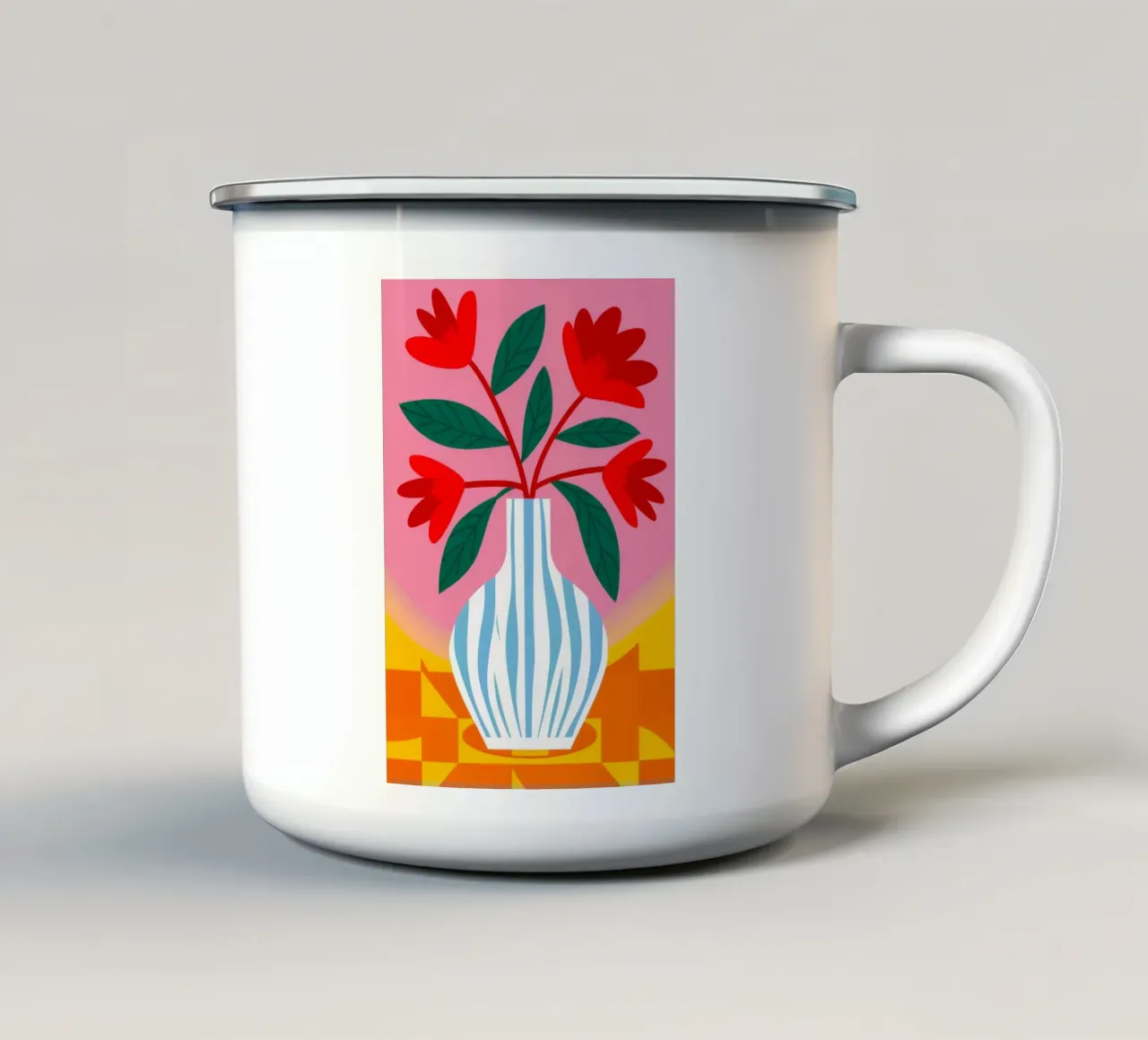Fiori blu a strisce rosse tazza in smalto da Haven Fantasy