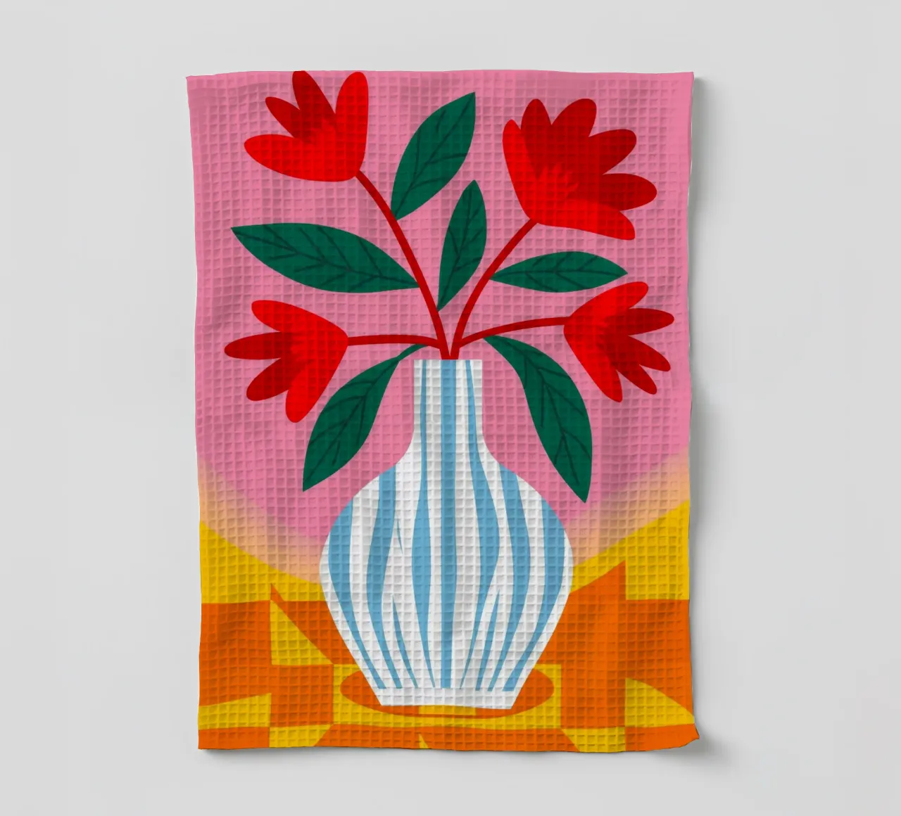 Rayure bleue Fleurs rouges torchon de Haven Fantasy