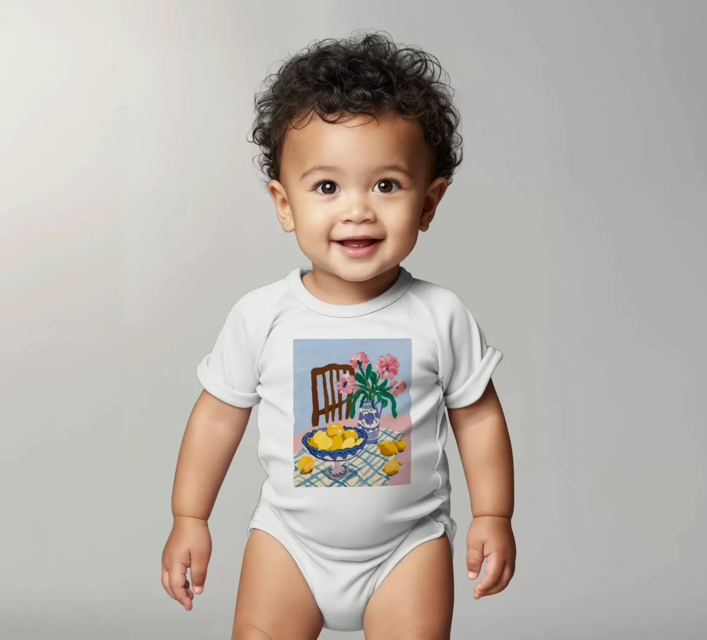 Karierter Tisch Zitronen Kurzarm Babybody von FadeAura