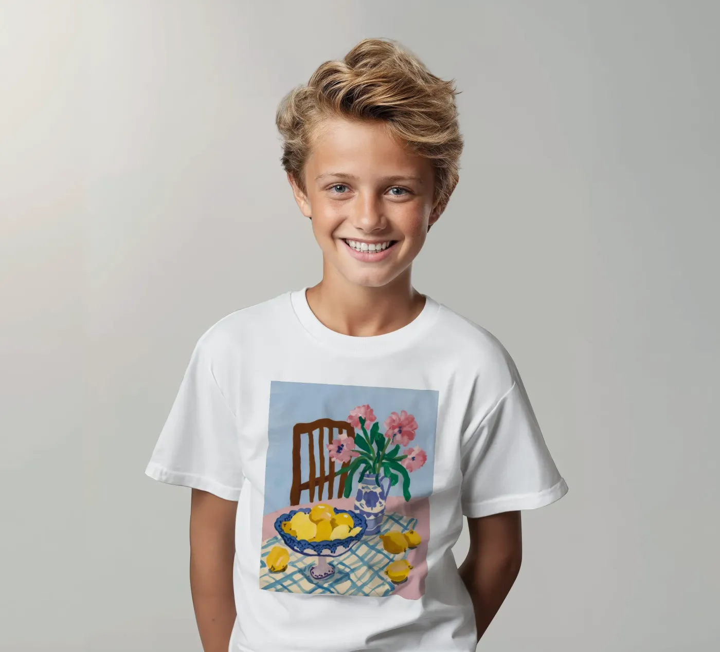 Checkered Table Lemons Kinder T-Shirt von FadeAura