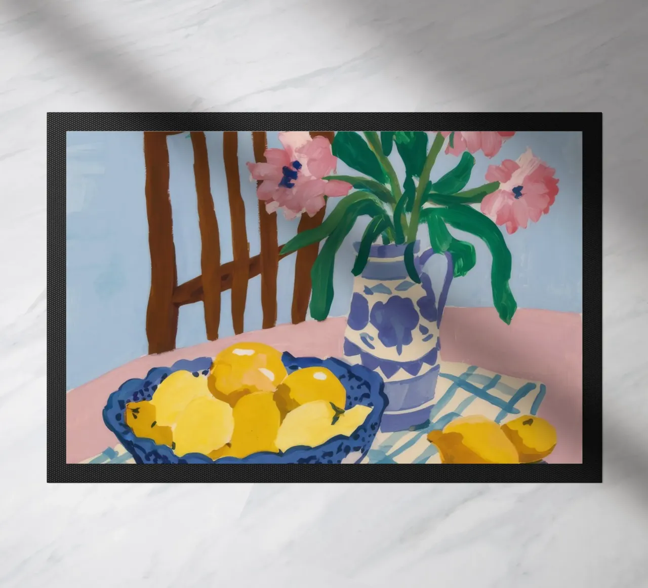 Checkered Table Lemons doormat by FadeAura