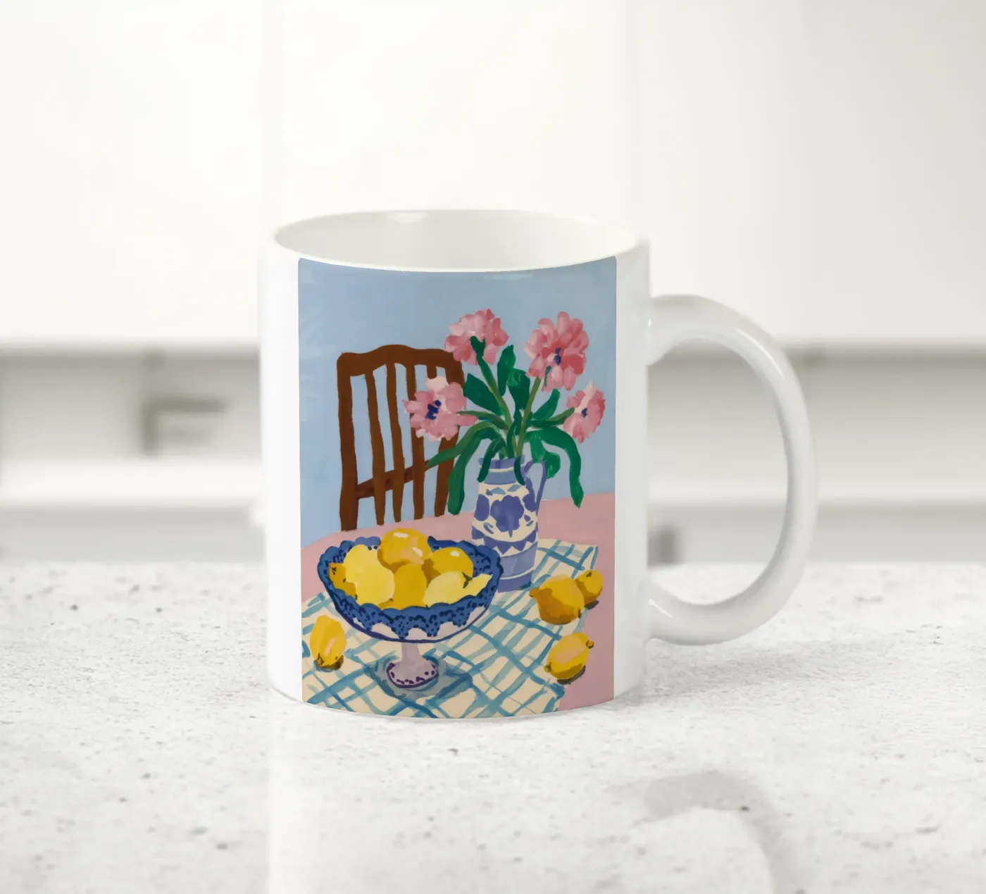 Checkered Table Lemons ceramic mug by FadeAura