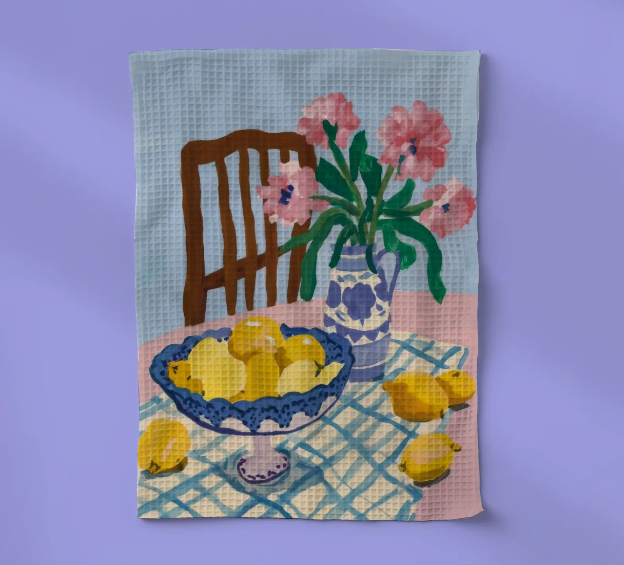 Checkered Table Lemons tea towel by FadeAura