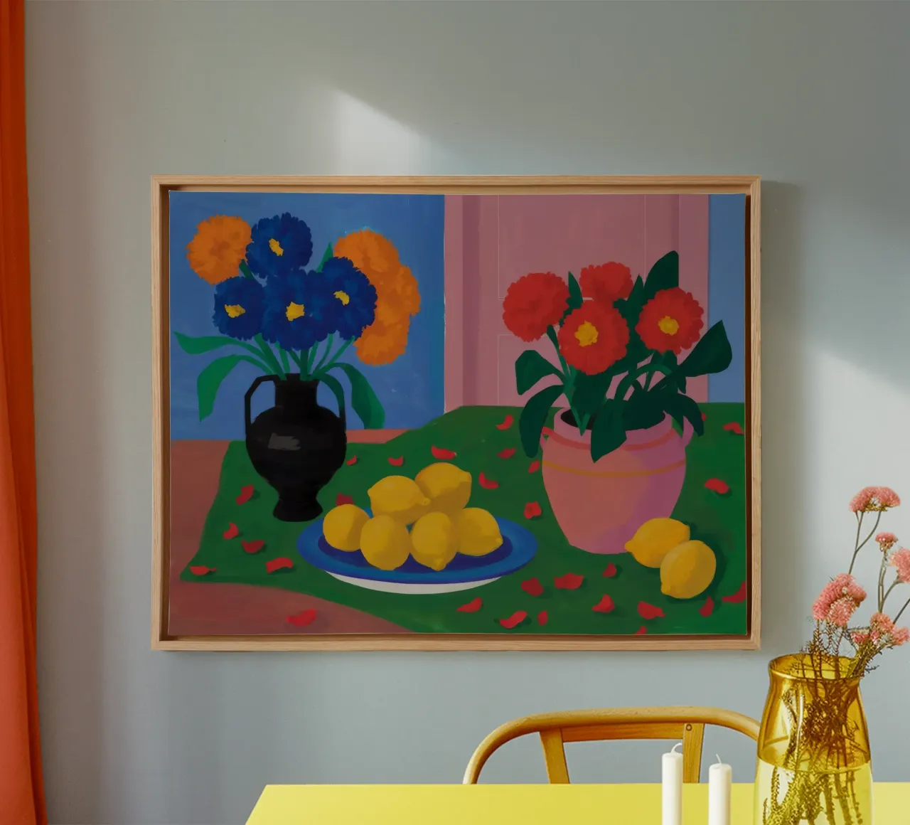 Black Pitcher Lemon Table canvas with Floater frame by Stone Decade