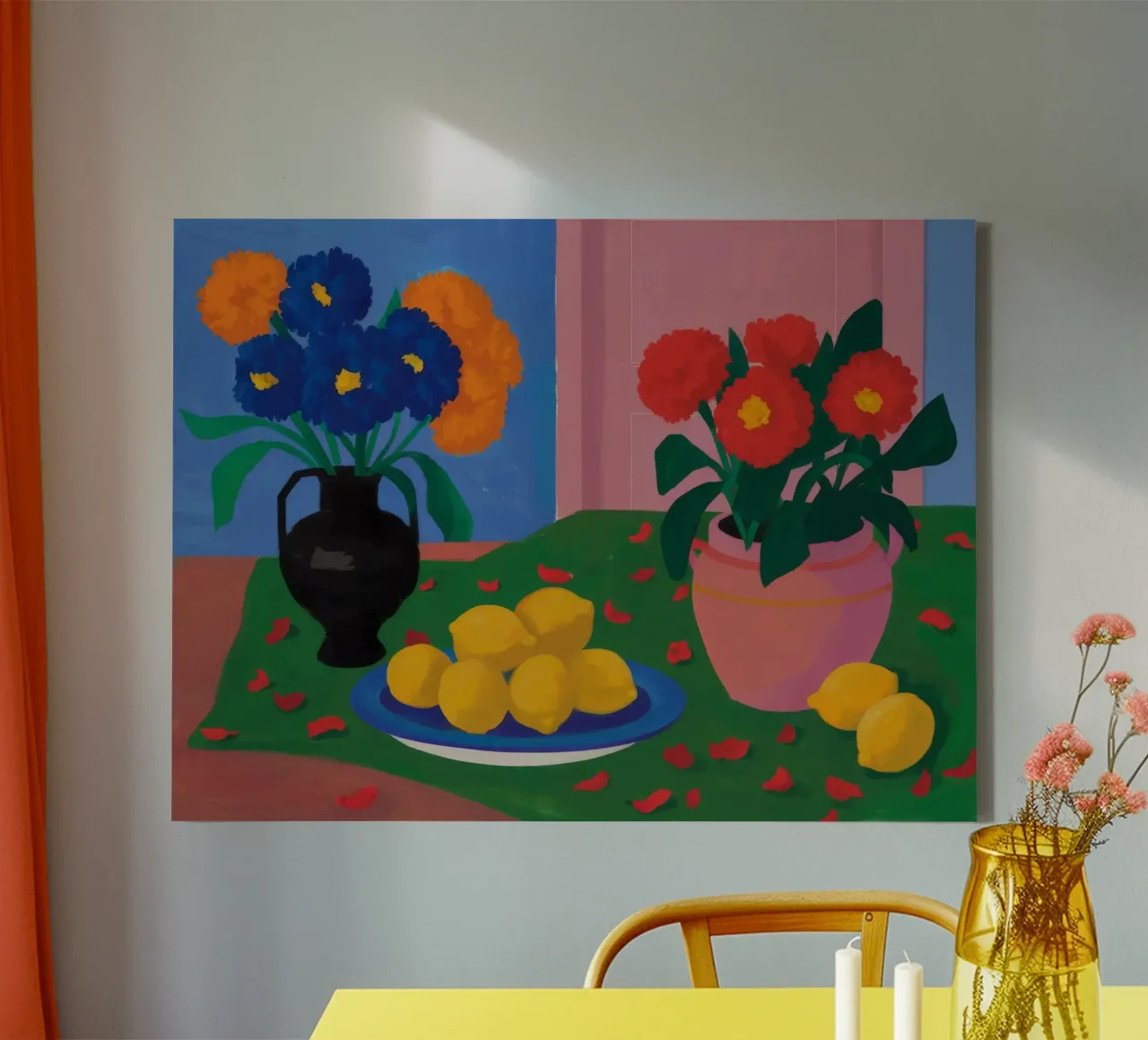 Black Pitcher Lemon Table canvas with Floater frame by Stone Decade