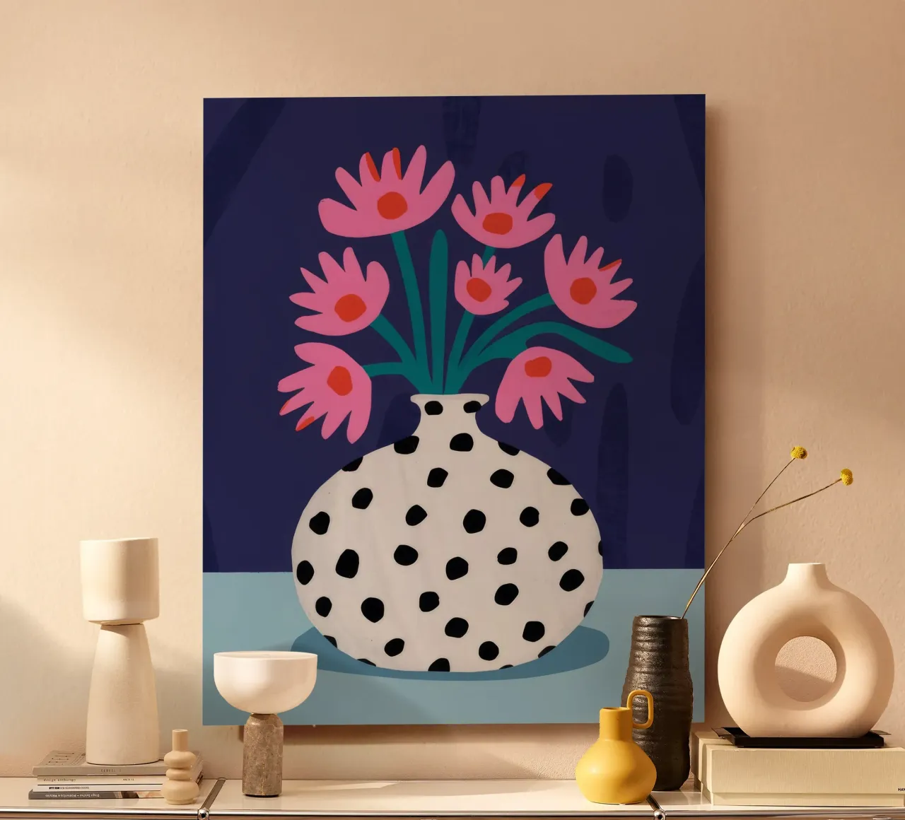 Spotted Vase Pink Blooms alu-dibond by Haven Fantasy