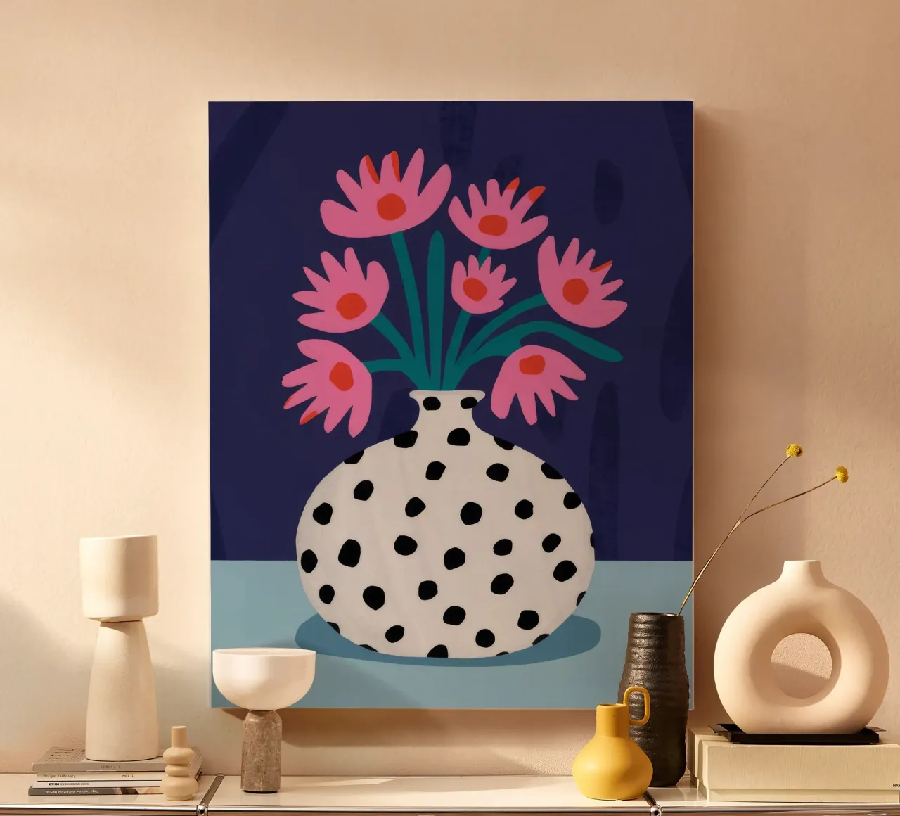 Spotted Vase Pink Blooms canvas by Haven Fantasy