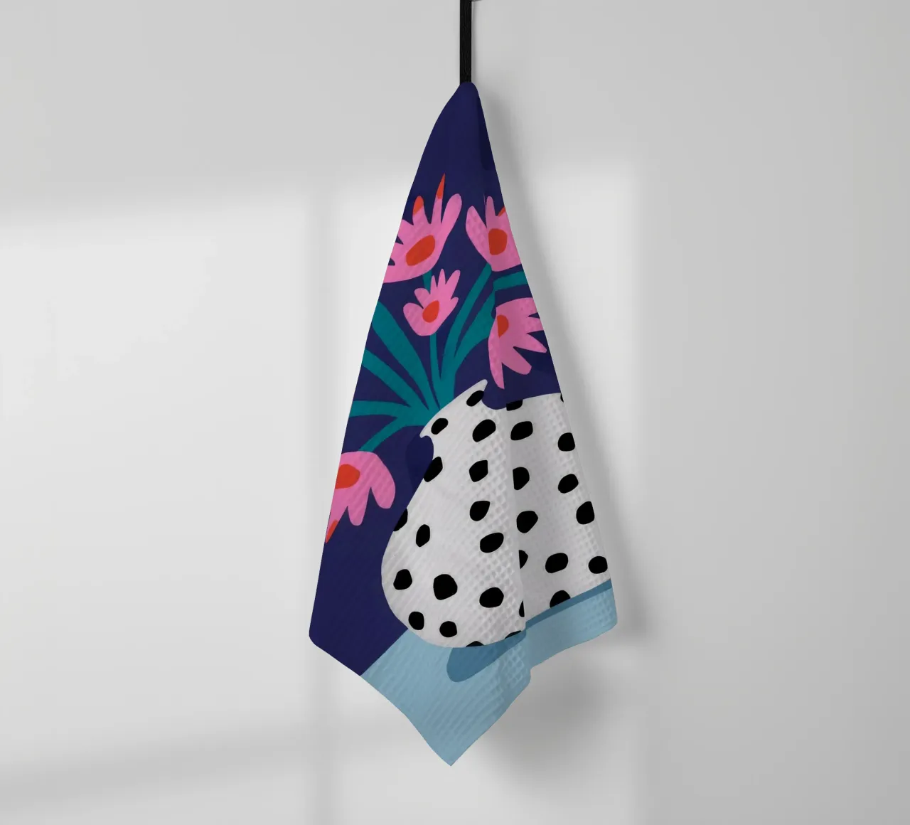 Spotted Vase Pink Blooms tea towel by Haven Fantasy