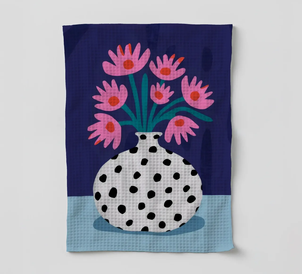 Spotted Vase Pink Blooms tea towel by Haven Fantasy