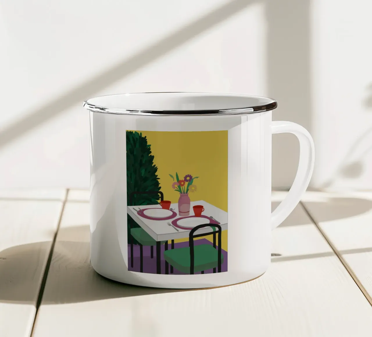 Cena per due tazza in smalto da Muse Artworks