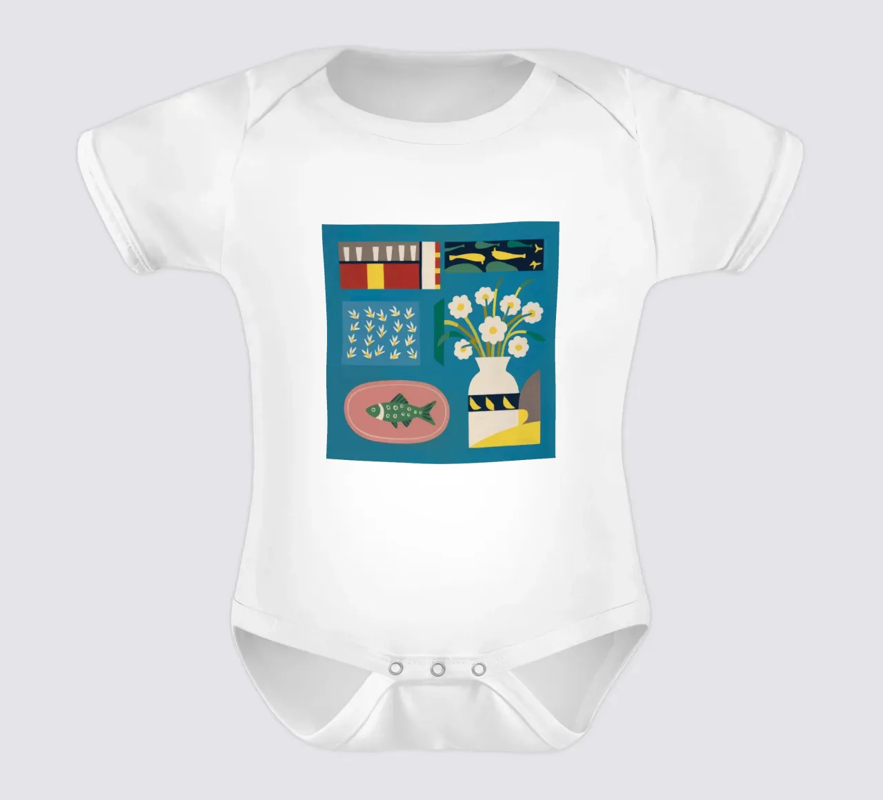 Daffodil Fish Platter short-sleeve baby romper by Stone Decade