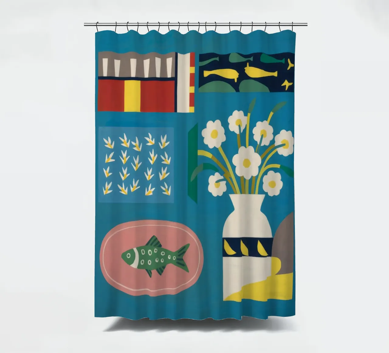 Daffodil Fish Platter shower curtain by Stone Decade
