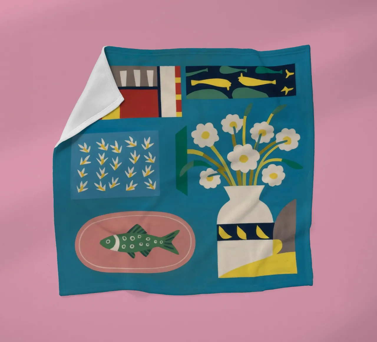 Daffodil Fish Platter fleece blanket by Stone Decade