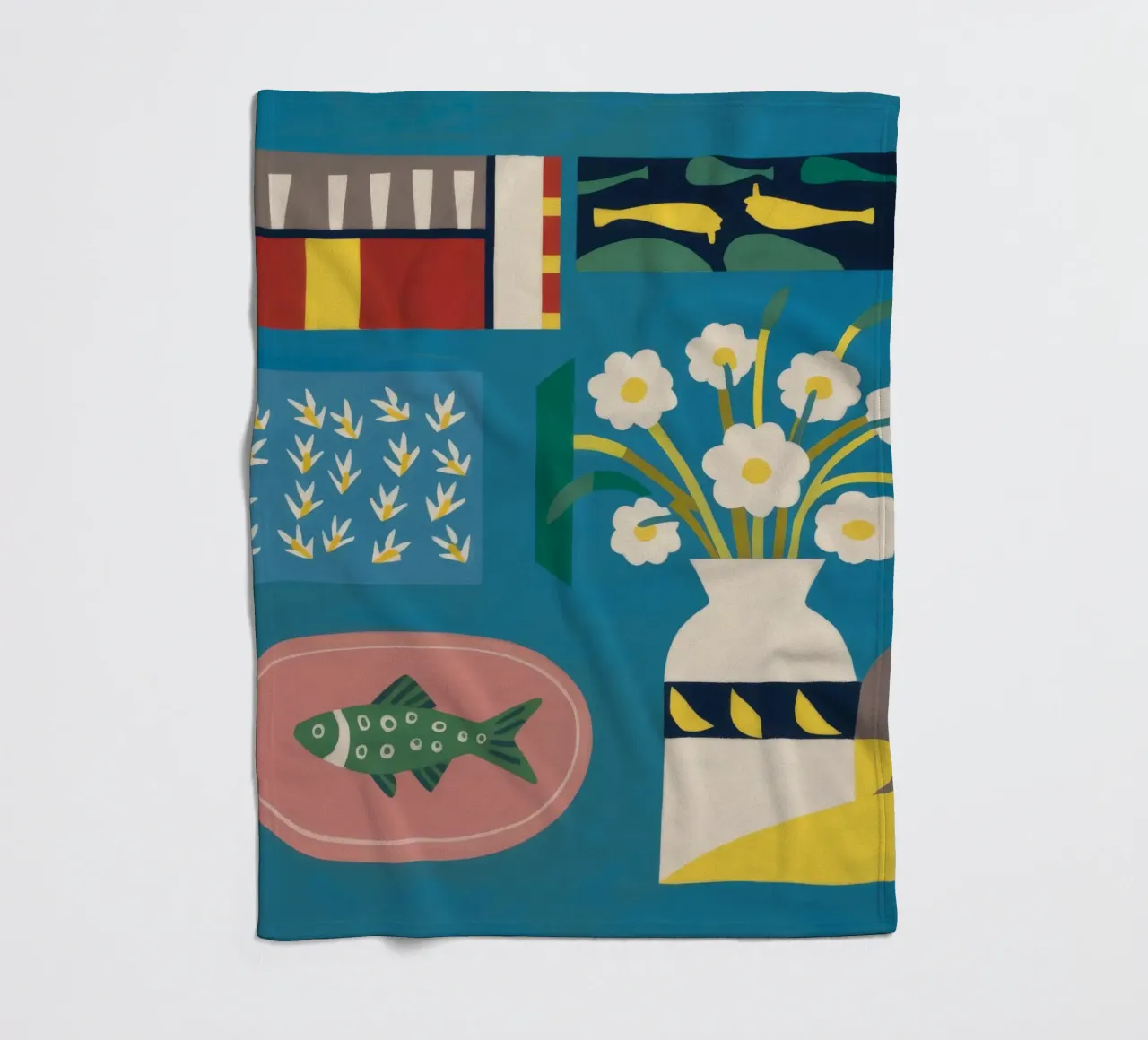 Daffodil Fish Platter fleece blanket by Stone Decade