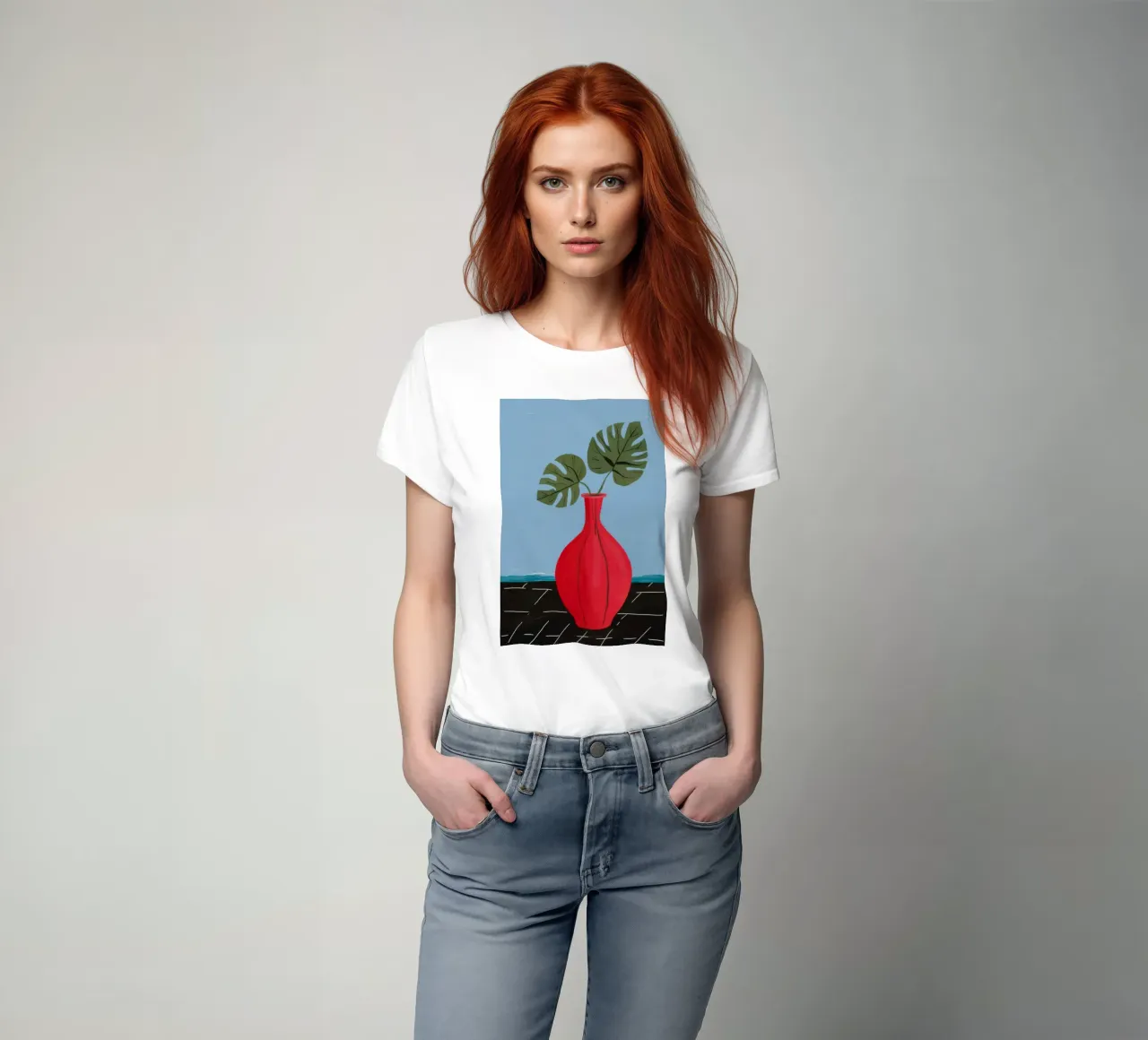 Monstera jarrón rojo camiseta de Haven Fantasy