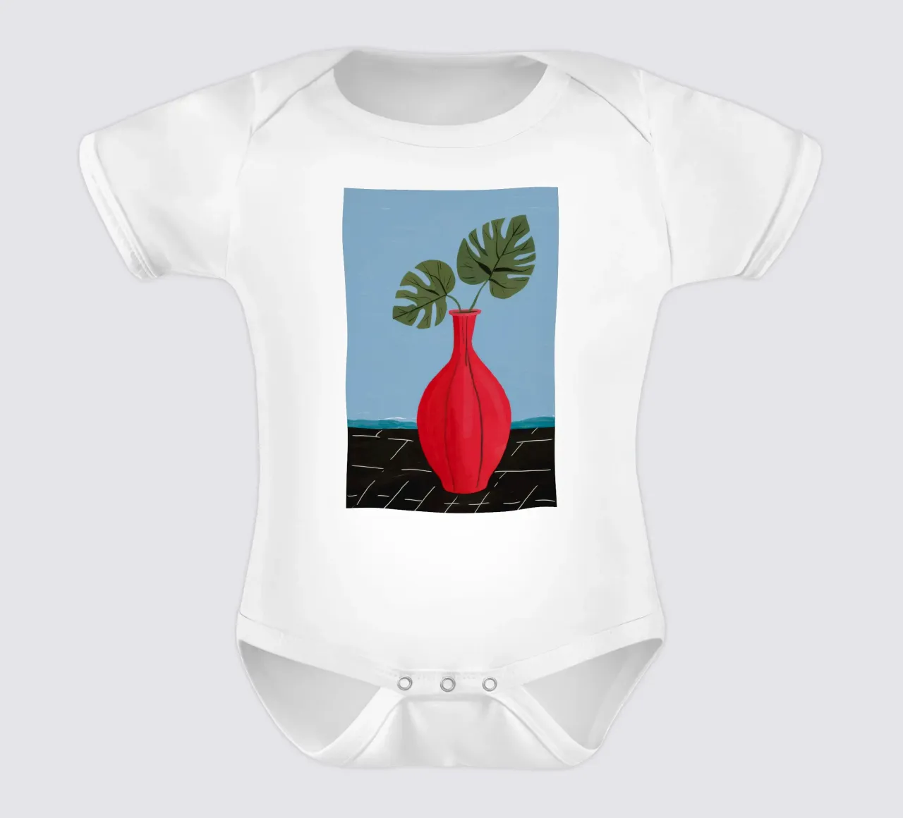 Monstera a vaso rosso body neonato maniche corte da Haven Fantasy