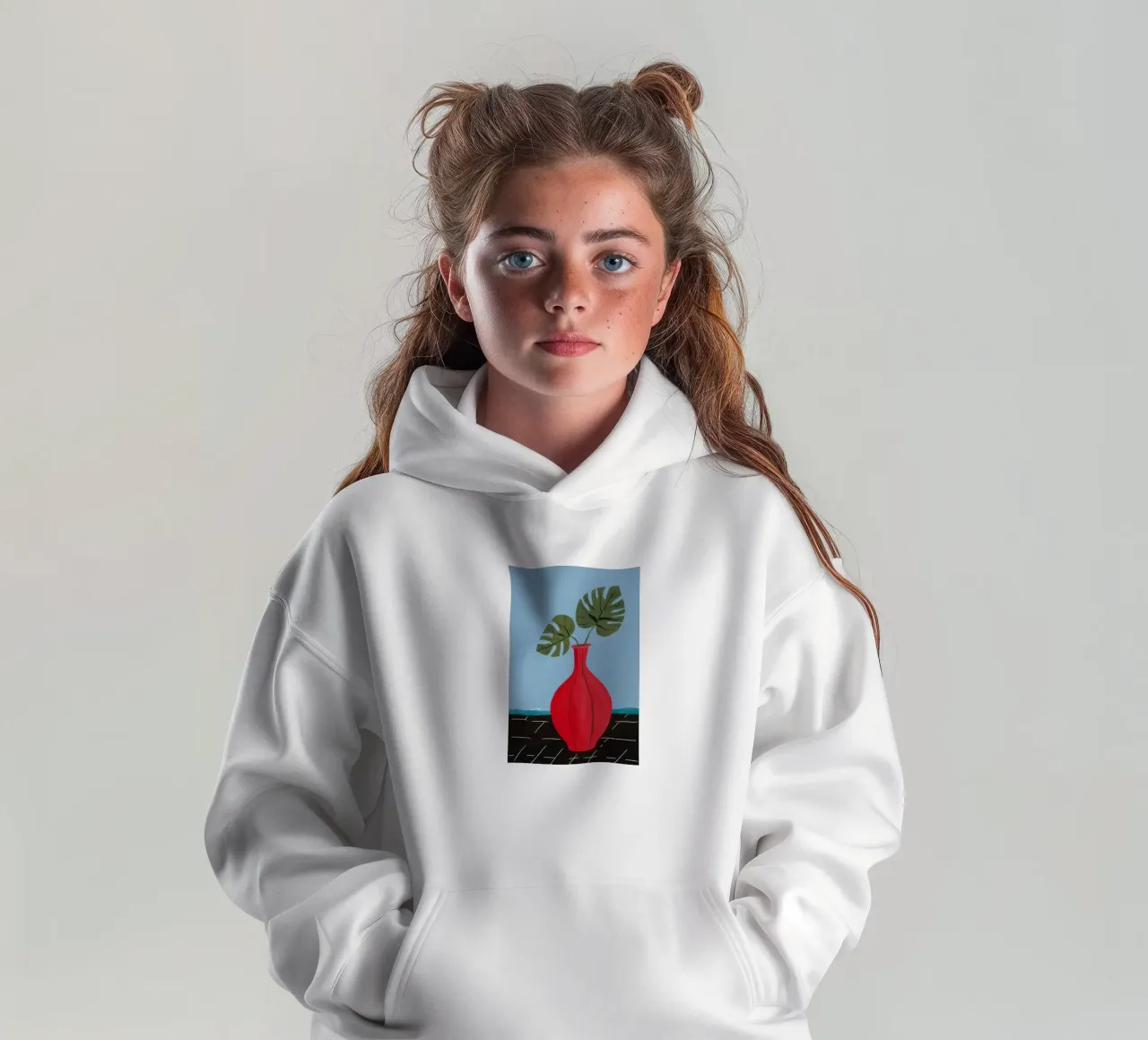 Rote Vase Monstera Kinder Hoodie von Haven Fantasy