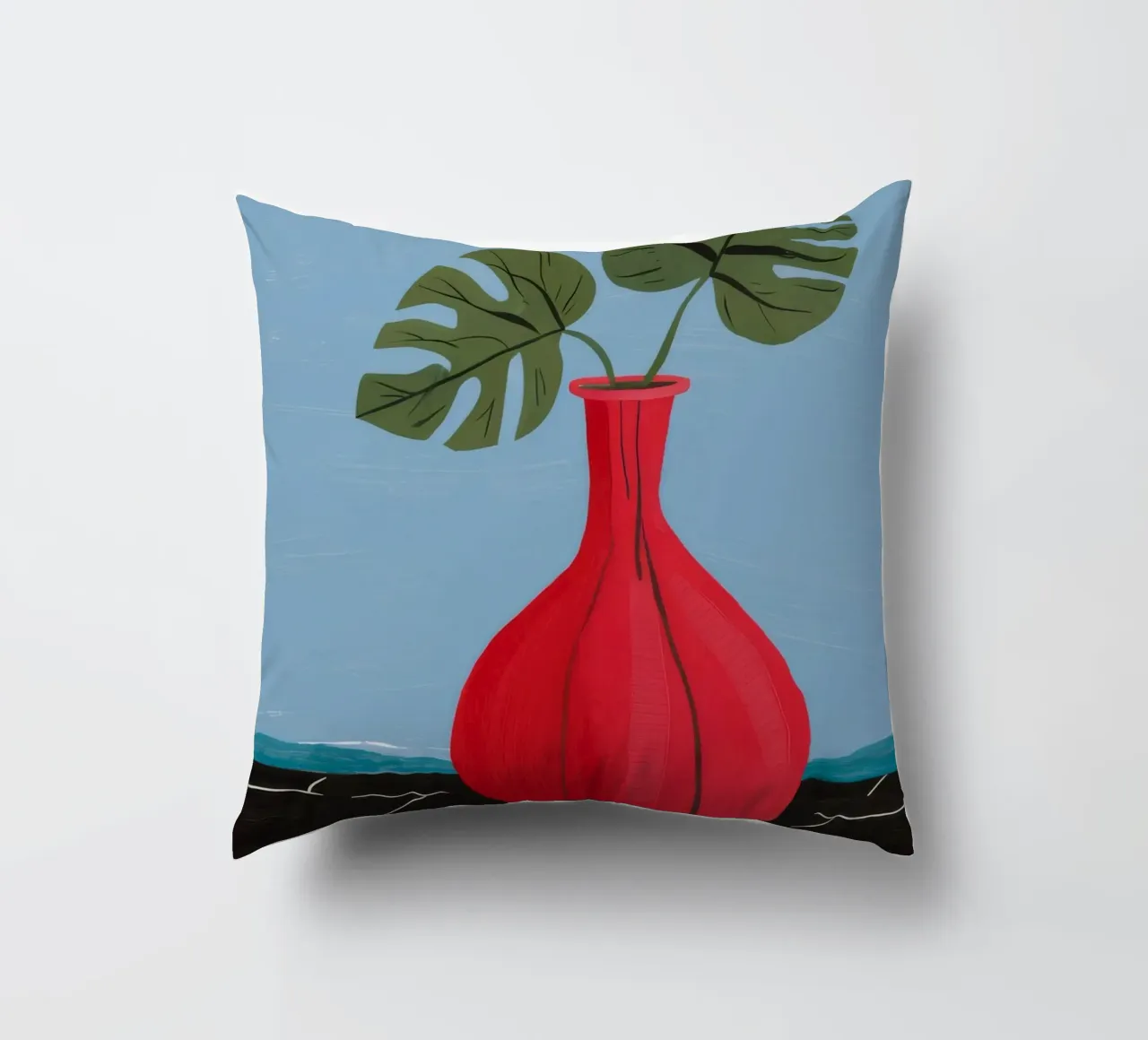Monstera a vaso rosso cuscino da Haven Fantasy