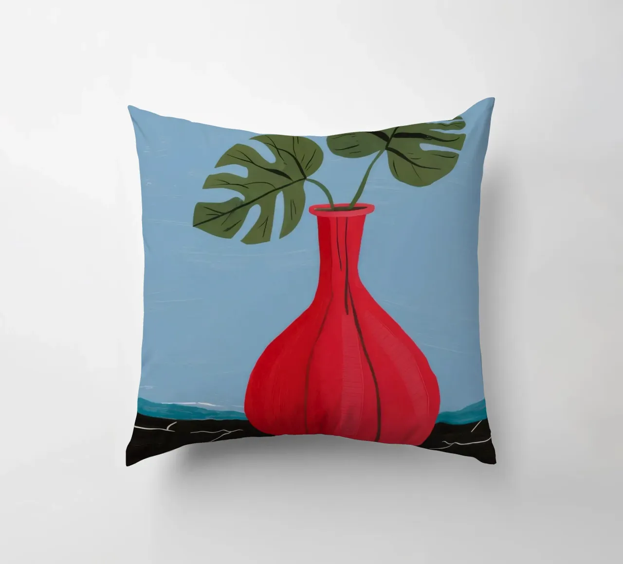 Monstera a vaso rosso cuscino da Haven Fantasy
