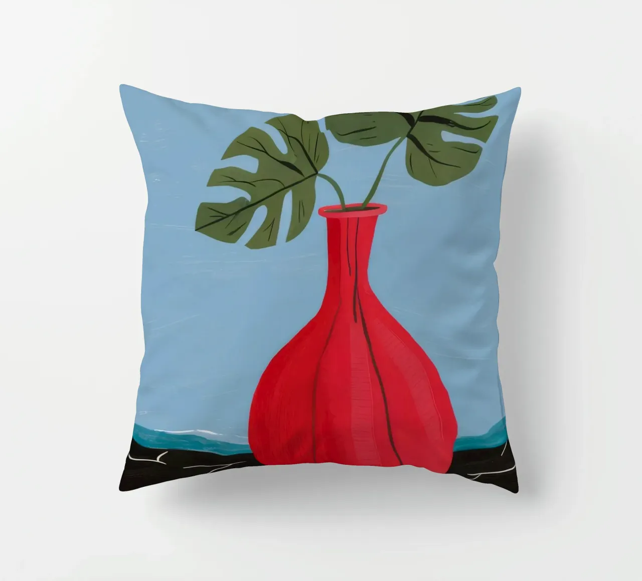 Monstera a vaso rosso cuscino da Haven Fantasy