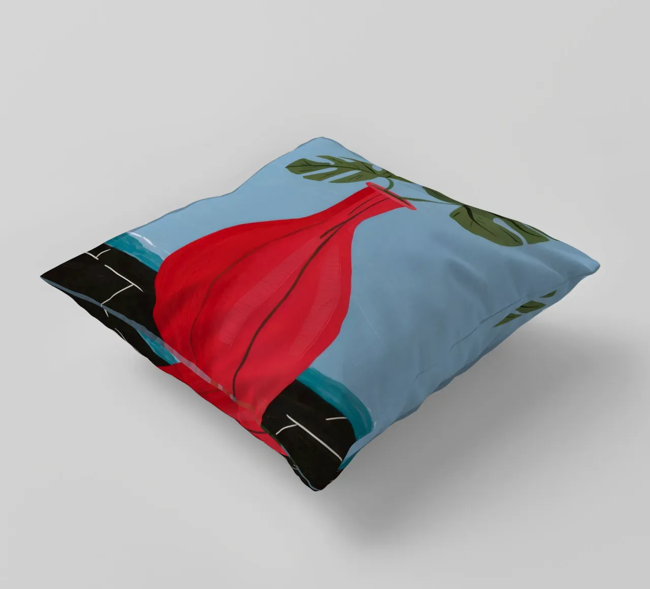 Monstera a vaso rosso cuscino da Haven Fantasy