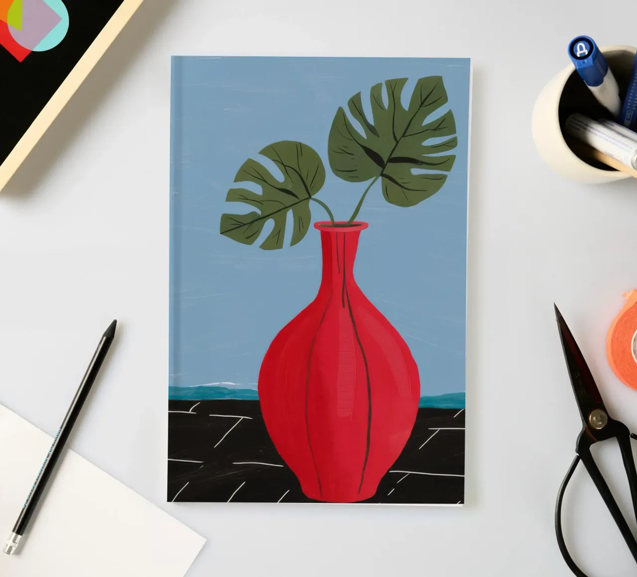 Red Vase Monstera notebook by Haven Fantasy