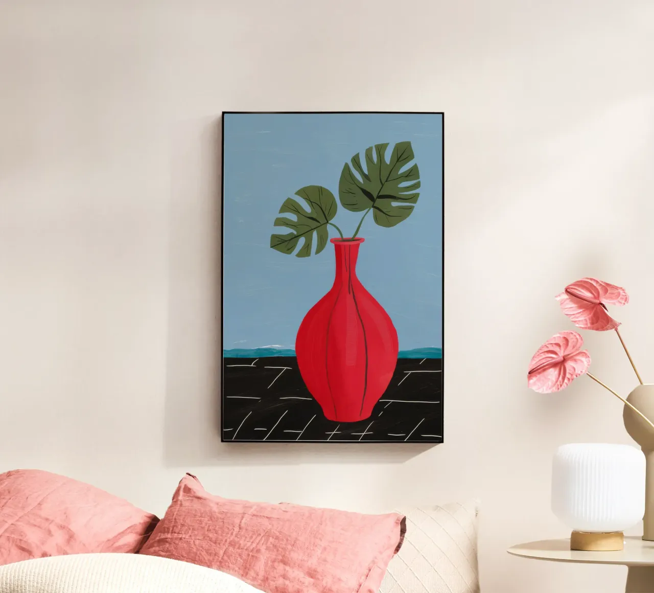 Red Vase Monstera acrylic glass by Haven Fantasy