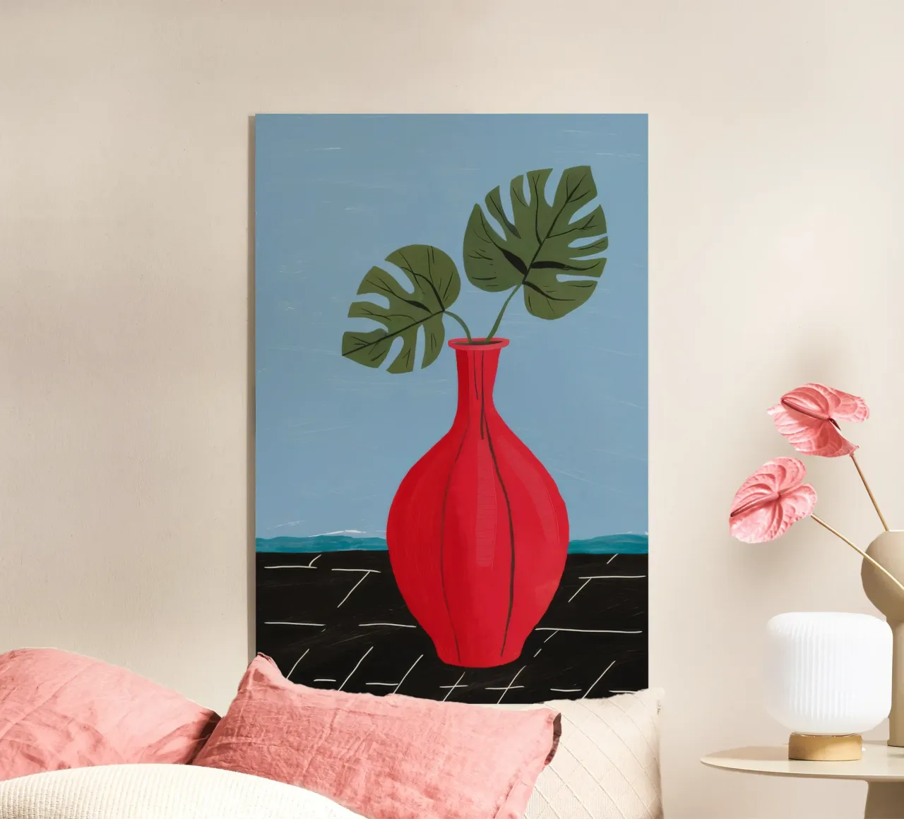 Red Vase Monstera acrylic glass by Haven Fantasy