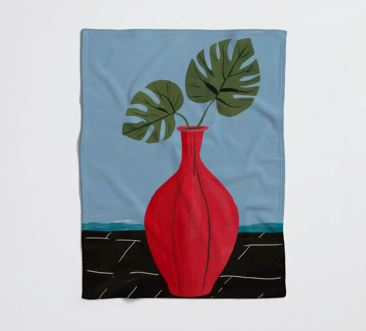 Rote Vase Monstera Fleecedecke von Haven Fantasy
