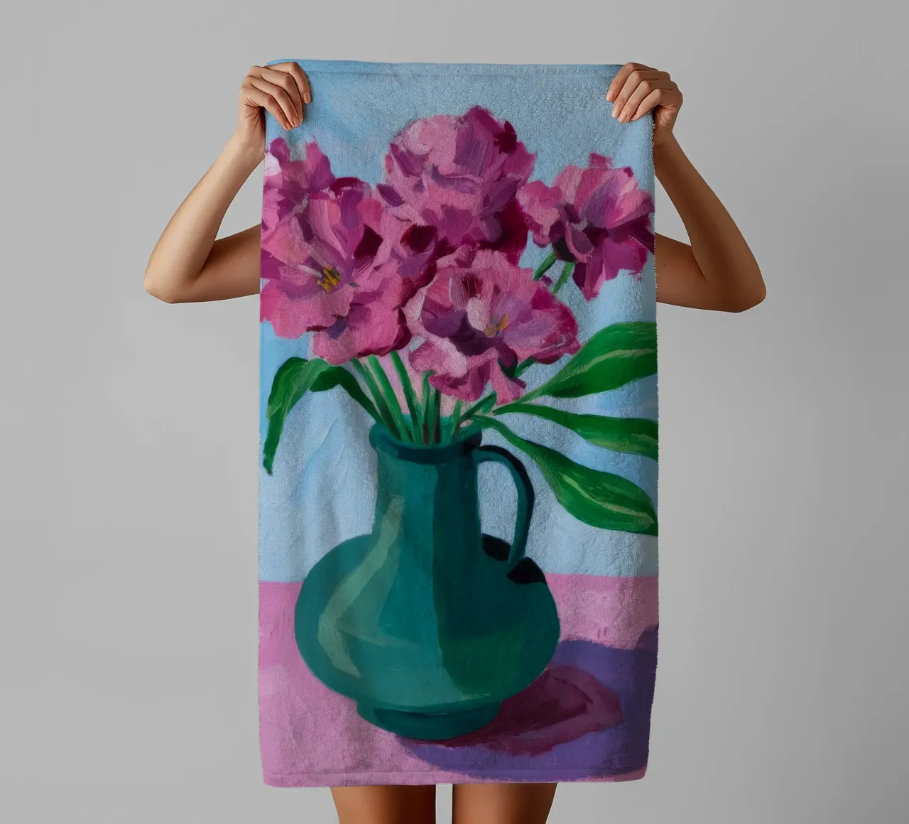 Vaso rosso Fiori rosa asciugamano da bagno da FadeAura